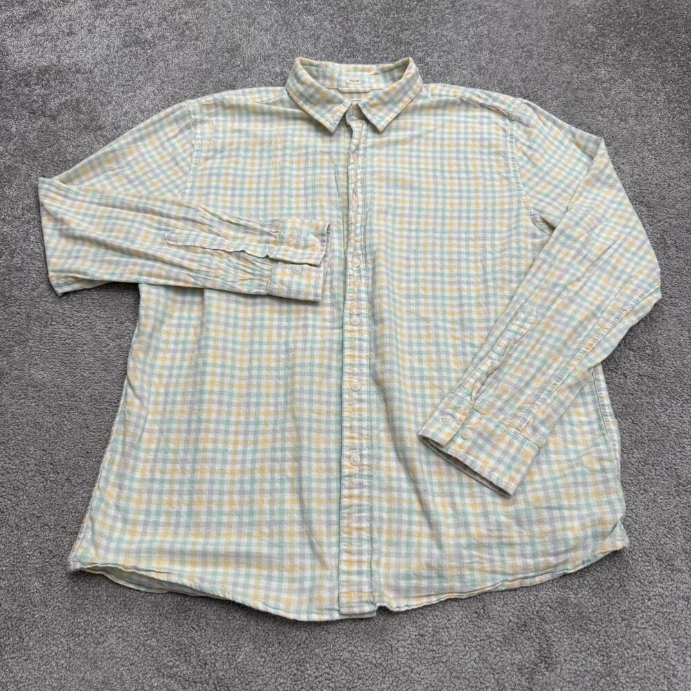 Bixby Nomad Regular Fit Flannel Shirt Men Large Pastel Yellow Green Plaid Casual